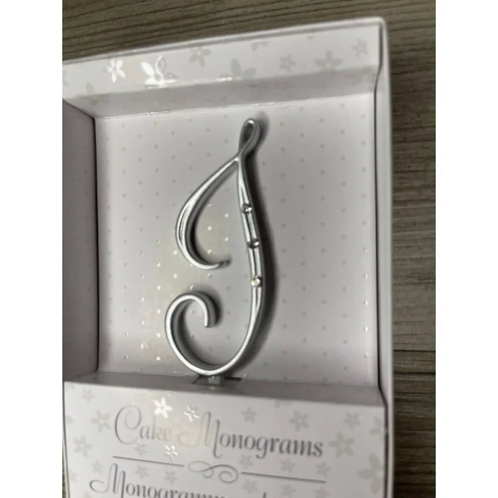 Wedding Small I Silver Finish Monogram Initial Rhinestones Cake Topper
